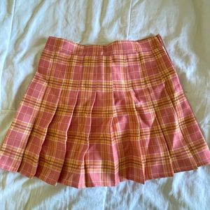 Pink plaid mini skirt with shirts built in